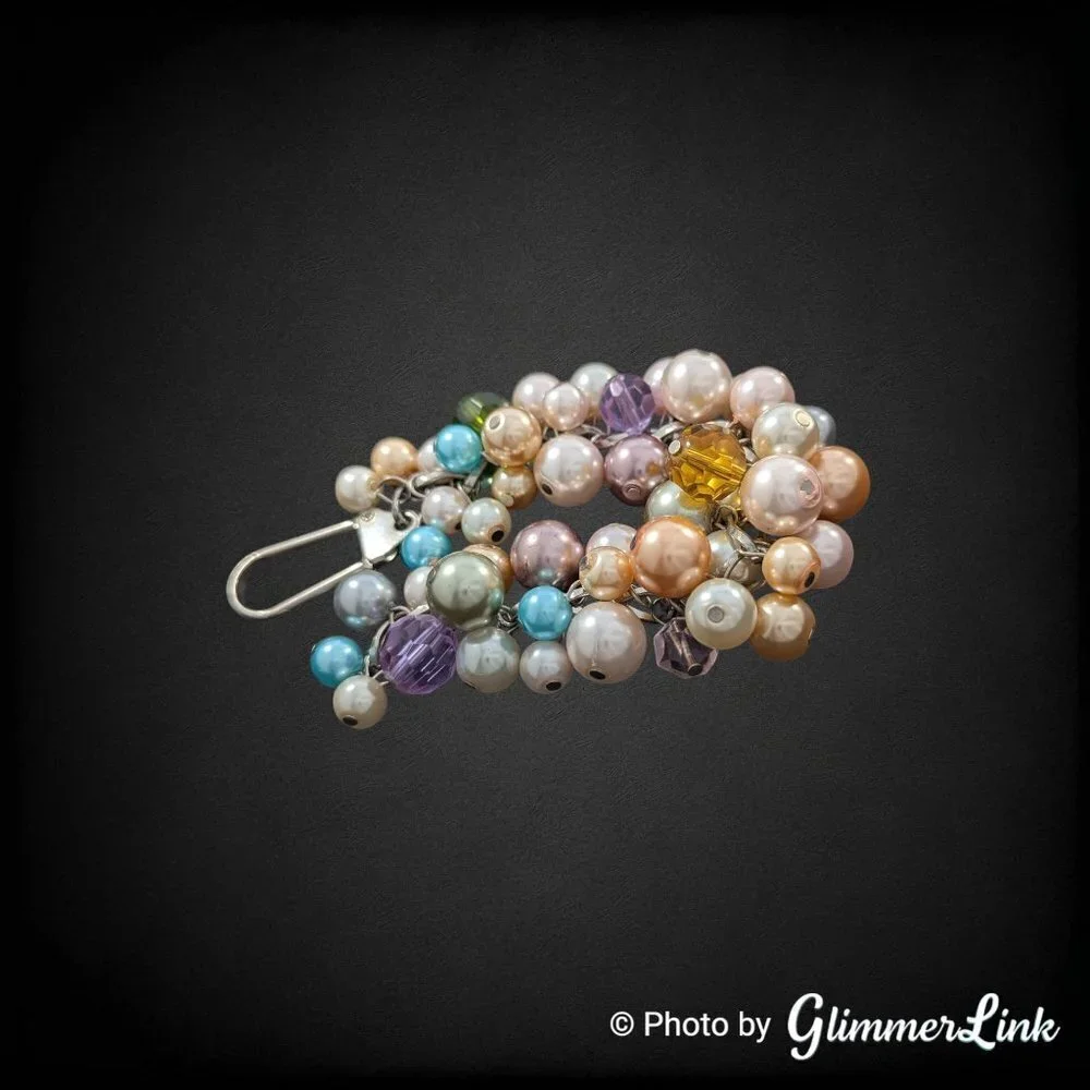 Multicolor Pastel Beaded Cluster Faux Pearl Faceted Bead Purse Charm Keychain - Picture 4 of 11